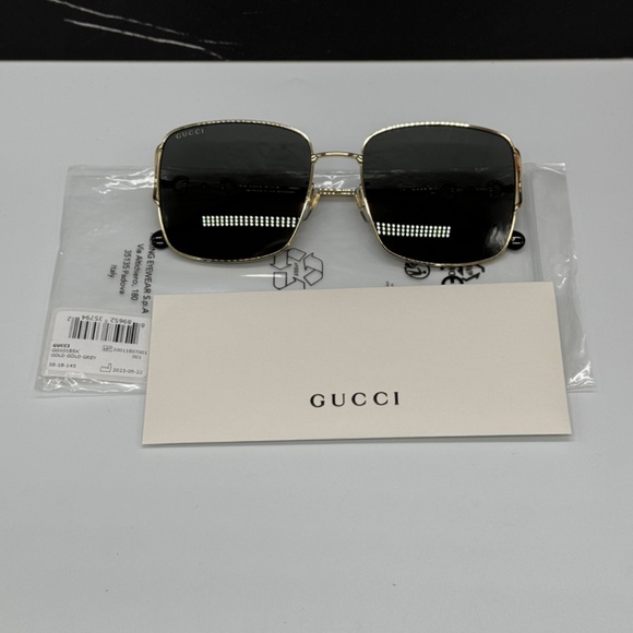 NEW GG1018SK 001 GUCCI GOLD GREY SQUARE WOMEN GUCCI SUNGLASSES - Picture 11 of 11